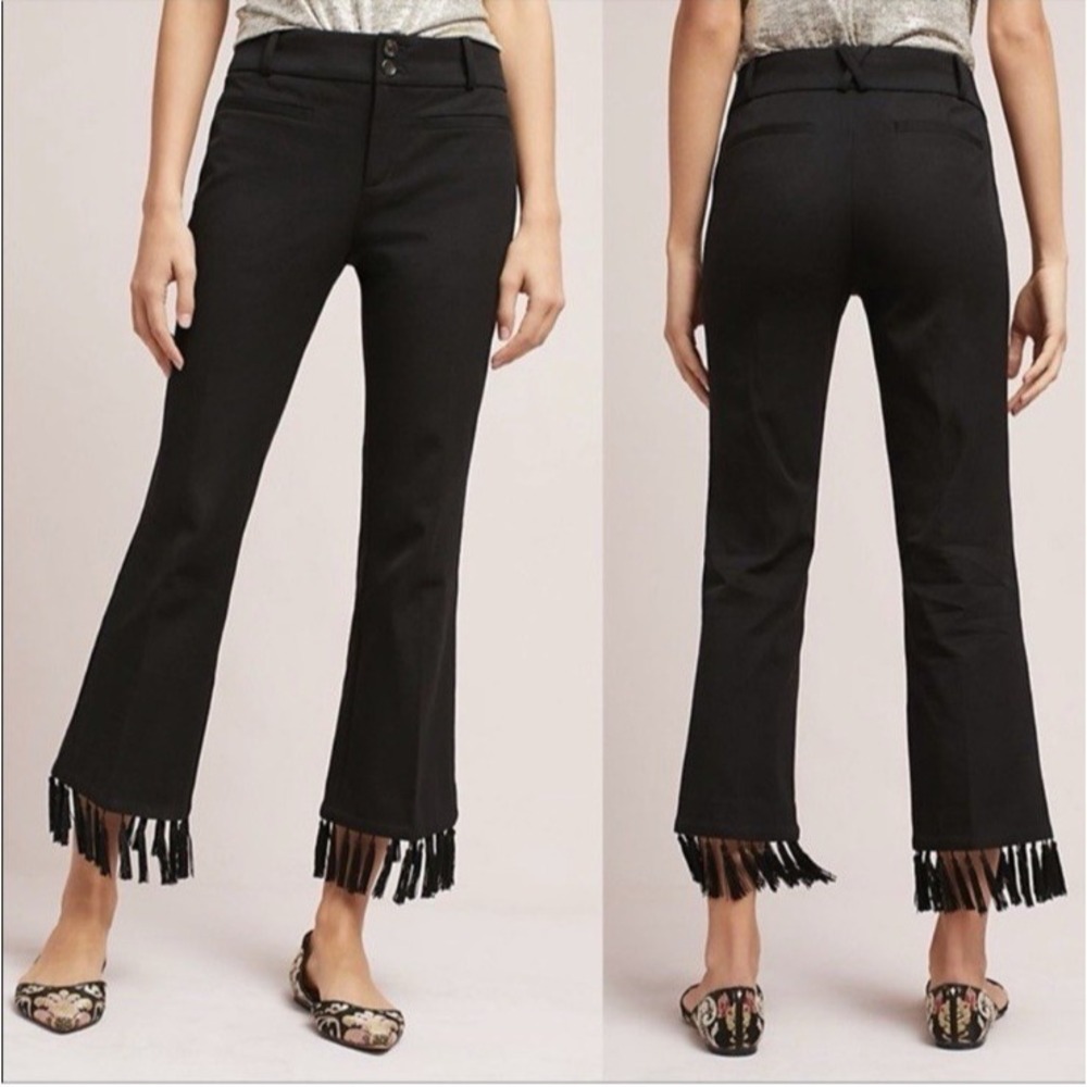 Anthropologie The Essential Tassel-Hem Cropped Flares Black Size 4 Boho Festival